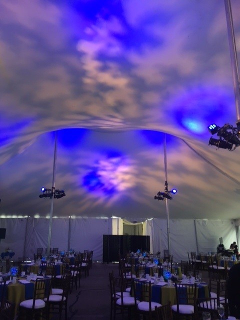 Tent ceiling with gobo clouds